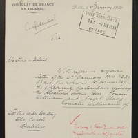 Letter from J. des Longchamps to Sir Matthew Nathan, 6 January 1916