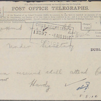 Telegram from Joseph Alexander Hardy to the under-secretary, 7 August 1916