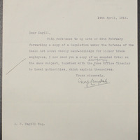 Letter from George Chrystal to Andrew Philip Magill, 14 April 1916