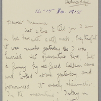 Letter from Celia Duffin to her mother, 14-15 November 1915