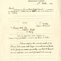 Letter from J. Murphy, Acting Clerk of the Council of the Lismore Workhouse to Gregory Ashe, 9 October 1917
