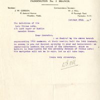 Letter from W.J. Hill, Correspondence Secretary, NUR Paddington Branch to Thomas Ashe's relatives, 25 October 1917   