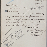 Letter from W French to The Secretary, Irish National Aid Association, 8 August 1916 