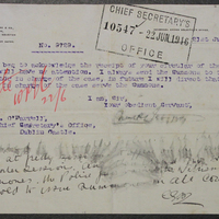 Letter from the Sessional Crown Solicitor&#039;s Office to Sir Edward O’Farrell, 21 June 1916