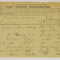 Telegraph from Frongoch to Sir Robert Chalmers, 22 July 1916