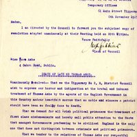 Letter from Joseph Gubbins, Clerk of the Tipperary Rural District Council to Nora Ashe, 6 November 1917 