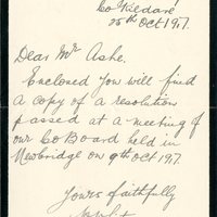 Letter from W. White, County Secretary to the Co. Kildare Board of the  GAA, to Gregory Ashe, 25 October 1917
