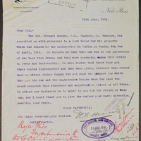 Letter from William F. Hearn to the Chief Secretary’s Office, 21 June 1916