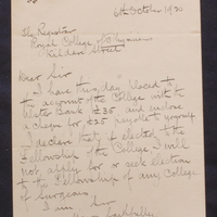 Letter from Joseph Theodore Wigham to Thomas Kirkpatrick, 6 October 1920