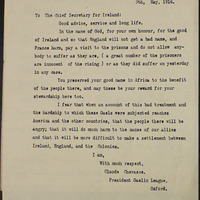 Letter from Claude Chavasse to the Chief Secretary for Ireland, 9 May 1916.