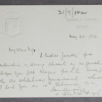 Letter from Bishop Charles MacHugh to John Francis Hogan, 6 May 1916