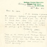 Letter from E. O'Brien, Secretary, Mullingar Teachers' Association to Gregory Ashe, 23 October 1917 