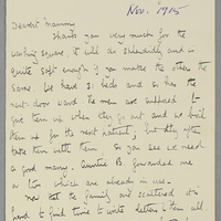 Letter from Celia Duffin to her mother, Thursday November,1915