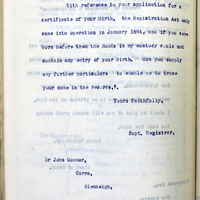 Letter from the Clerk of Union, Killarney Poor Law Board of Guardians to John Connor, 17 November 1915