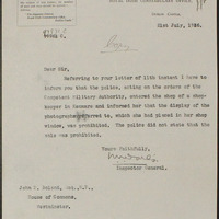 Letter from Inspector General R.I.C. to John P. Boland, 21 July 1916