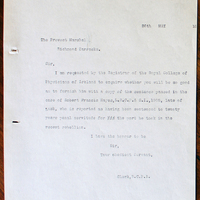 Letter from Clerk, Royal College of Physicians of Ireland to the Provost Marshal, 26 May 1916