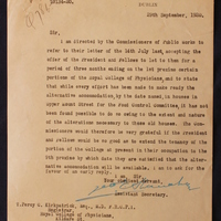 Letter from Assistant Secretary, Office of Public Works ,to Thomas Kirkpatrick, 29 September 1920