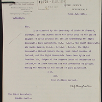 Letter from Arthur Eagleston to the Under Secretary of Ireland, 12 July 1916.