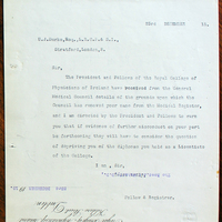 Letter from the Fellow and Registrar, Royal College of Physicians of Ireland, to Ulick Joseph Burke, 23 December 1915