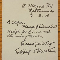 Note from Dubhglas Ó Maoláin to Hanna Sheehy Skeffington, 7 March 1916