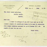 Letter from David M. Moriarty to Chief Crown Solicitor, 23 June 1916