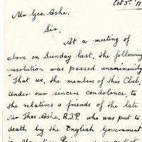 Letter from Luke Kearns, Honorary Secretary, Rathvilly Sinn Féin Club to Gregory Ashe, 3 October 1917  