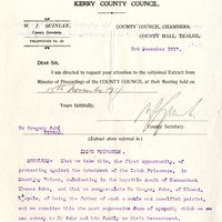 Letter from M.J. Quinlan, County Secretary, to Gregory Ashe, 3 December 1917 
