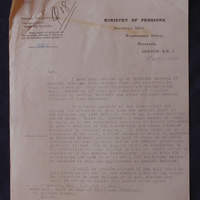 Letter from the to Ministry of Pensions to Joseph Francis O&#039;Carroll, 2 April 1919