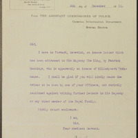 Letter from the Assistant Commissioner of Police to Sir Neville Chamberlain, 4 December 1915