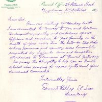 Letter from Edward Kelly, Secretary, Irish National Foresters Benefit Society, Kingstown, to Gregory Ashe, 3 October 1917