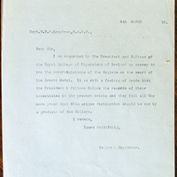 Letter from the Fellow and Registrar, Royal College of Physicians of Ireland, to Capt William Francis M. Loughnan, RAMC, 6 March 1916