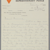 Letter from Dorothy Duffin to her mother, Maria Duffin, 1 November 1915