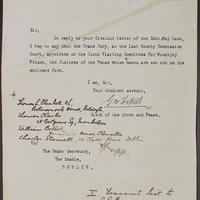 Letter from Clerk of the Crown and Peace, County Dublin, to Robert Chalmers, 21 June 1916