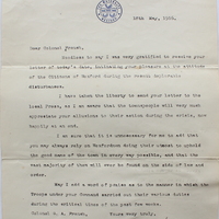 Letter from Nicholas Byrne to Colonial George Arthur French, Commanding Officer, Wexford, 18 May 1916