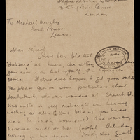 Letter from Michael Collins to Michael Murphy, 1916