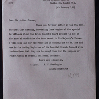 Letter from A. J. Cockington to Arthur Chance, 9 January 1919