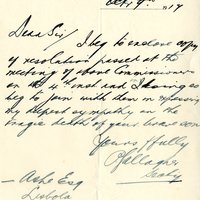 Letter from P. Gallagher, Secretary, River Moy Commissioners to Gregory Ashe, 9 October 1917  