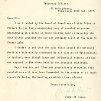 Letter from Joseph Gubbins, Clerk Tipperary Union, to Gregory Ashe, 19 October 1917