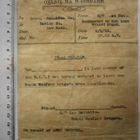 Threat from Cmdt. P. O.Cleary, O/C 1st Btn., Sth Wexford Brigade to Sgt. Bryan Donnelon, R.I.C., 9th May 1922. 