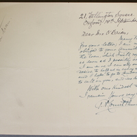 Letter from Count George Noble Plunkett to Arthur Patrick O&#039;Brien, 18 September 1916