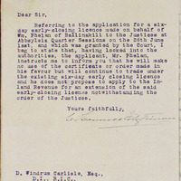 Letter from C. O&#039;Connell Fitzsimon to D. Windrum Carlisle, 4 July 1916