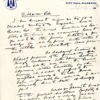 Letter from Edward O'Connell, Town Clerk, Kilkenny, to Gregory Ashe, 6 October 1917