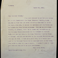 Letter from John Redmond to Major-General L.B. Friend, 9 March 1916