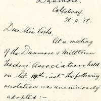 Letter from James Fow, Dunmore &amp; Milltown Teachers Association, to Miss Ashe, 21 November 1917