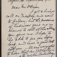 Letter from Count George Noble Plunkett to Arthur Patrick O&#039;Brien, 29 September 1916