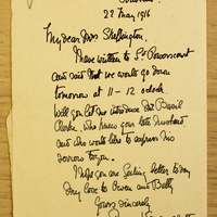 Note from Major Francis Fletcher-Vane to Hanna Sheehy Skeffington, 22 May 1916