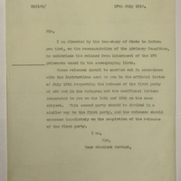 Letter to the Commandant, Prisoner of War Camp, Frongoch, 17 July 1916