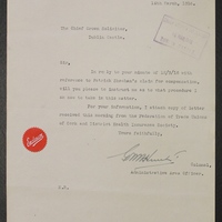 Letter from the Area Administrative Officer to Malachy J. Kelly, 14 March 1916