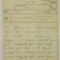 Telegraph from Frongoch Internment Camp to Sir Robert Chalmers, c 14 July 1916