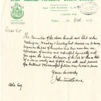 Letter from Irish National Foresters Benefit Society, John Redmond Branch to Gregory Ashe, 4 October 1917